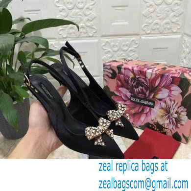 Dolce  &  Gabbana Heel 6.5cm Satin Slingbacks Black with Crystal Bow 2021